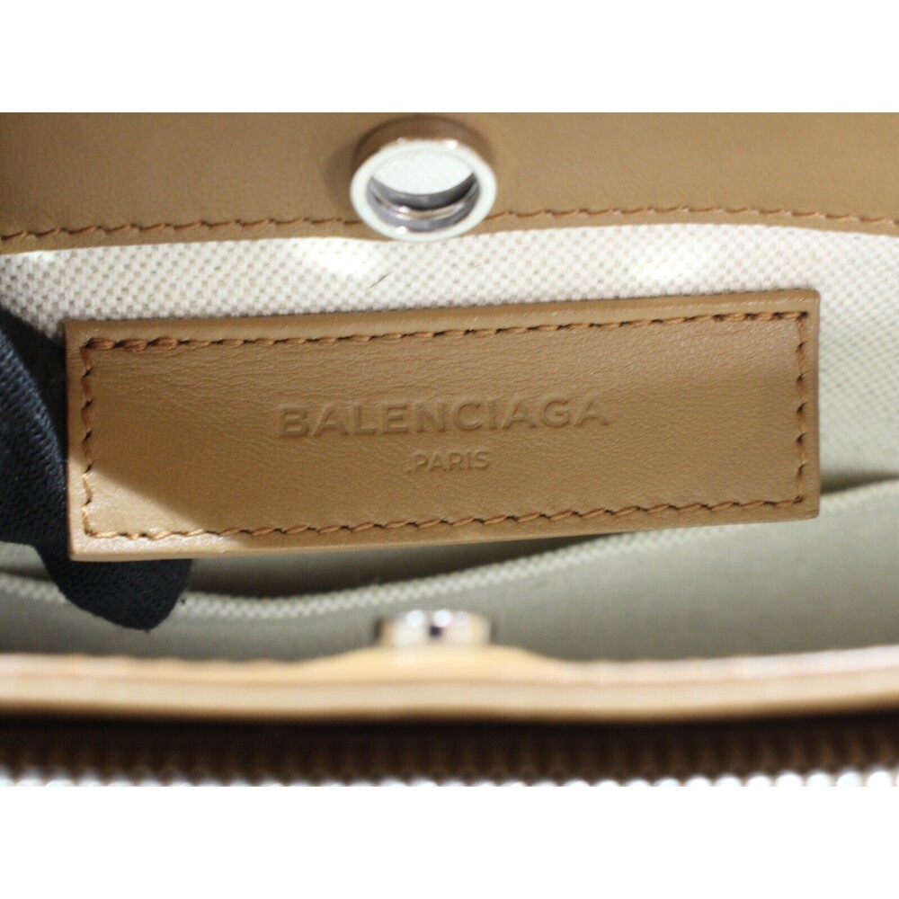 Balenciaga Blue Bag Canvas Navy card Pochette Leather Beige the Tan Shoulder - Picture 6 of 7